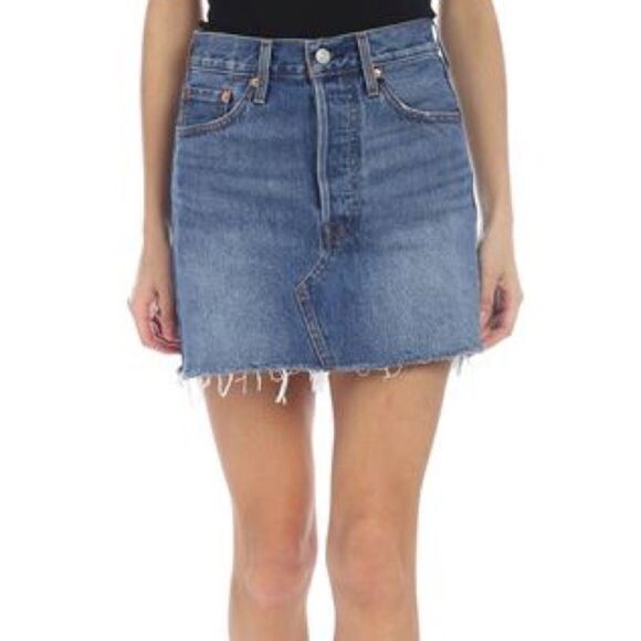 LEVI’S Y2K Deconstructed Cotton Cut Off Denim Mini Skirt Blue 24 - Picture 3 of 6